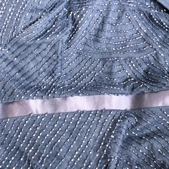 Adrianna Papell Blue Beaded Mesh Cap Sleeve Dress Size 6 - Picture 7 of 8